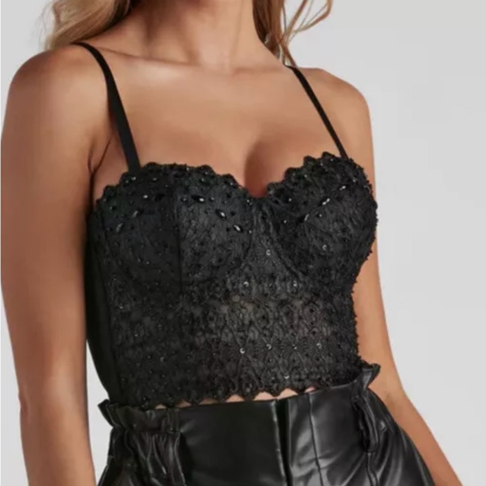 Windsor Sparkle Black Lace Corset Bustier